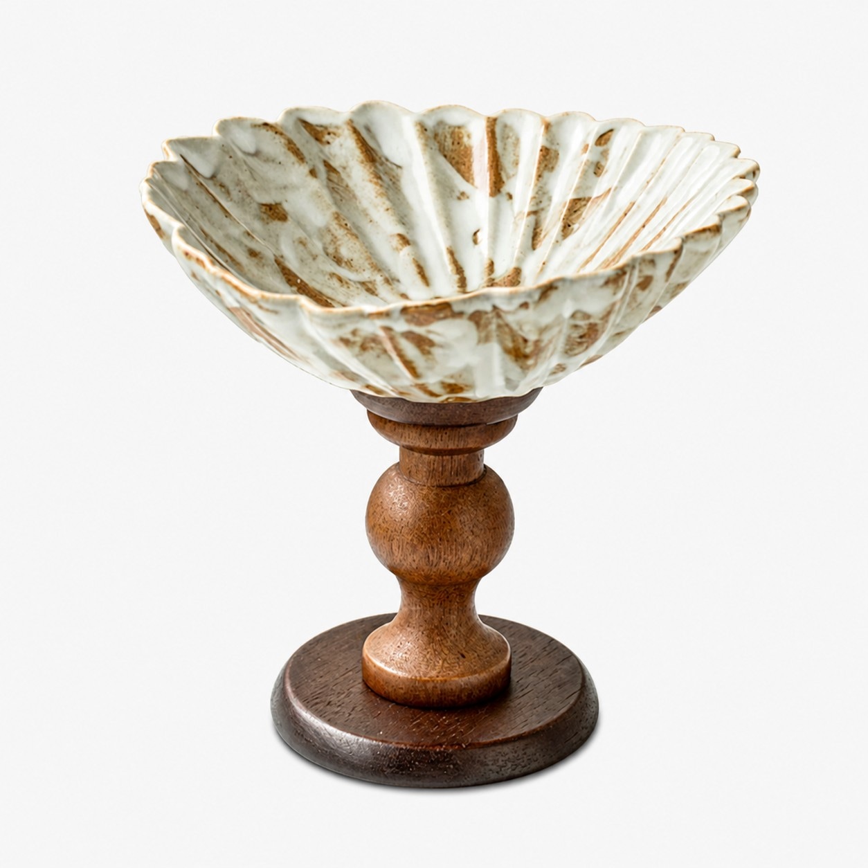 Vista completa del producto: bandeja de pedestal de cerámica