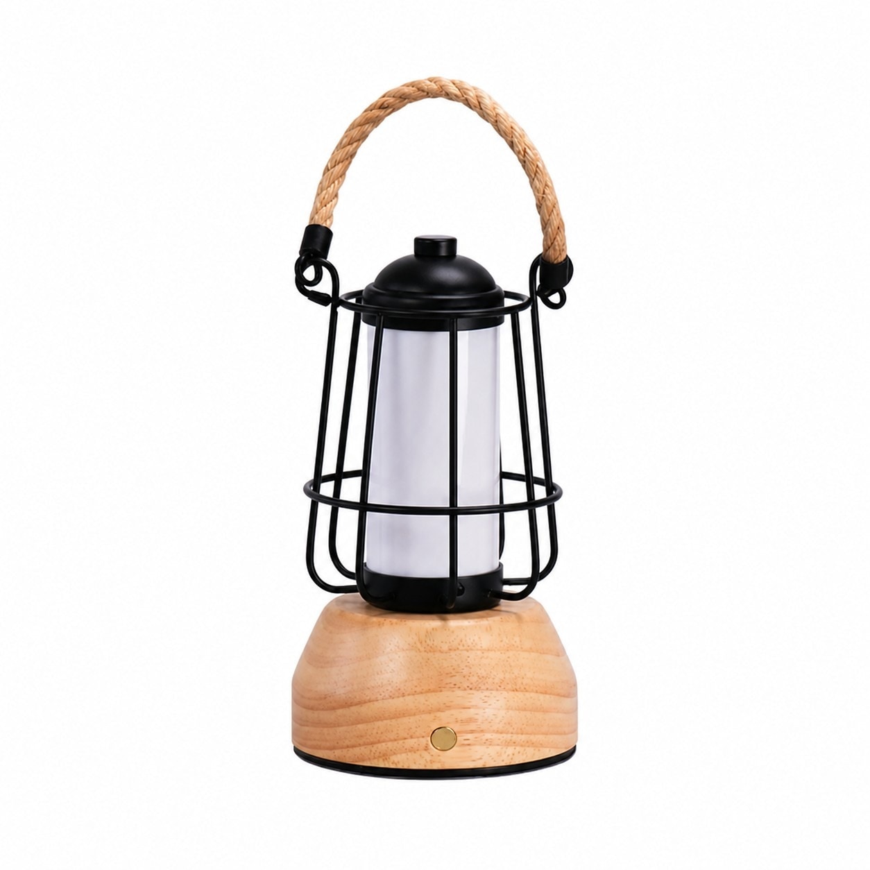 Portable lantern table lamp with translucent shade turned off